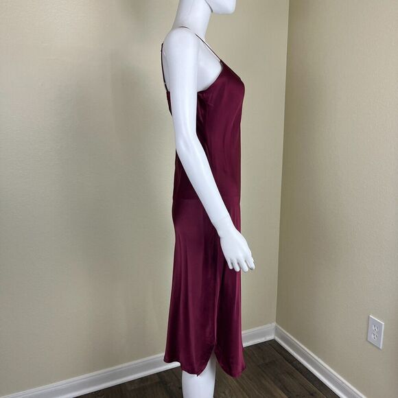 Nili Lotan Women Size M Burgundy Slip Silk Midi Cami Slip Dress Chemise Pullover - Picture 13 of 15